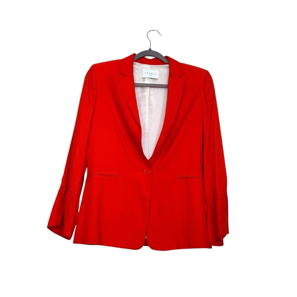 Sandro Paris Blazer Womens 36 / 4 US Tailored Jacket With Ruffled Sleeves $470